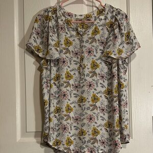 LOFT Floral Blouse with Yellow and Pink Accents
